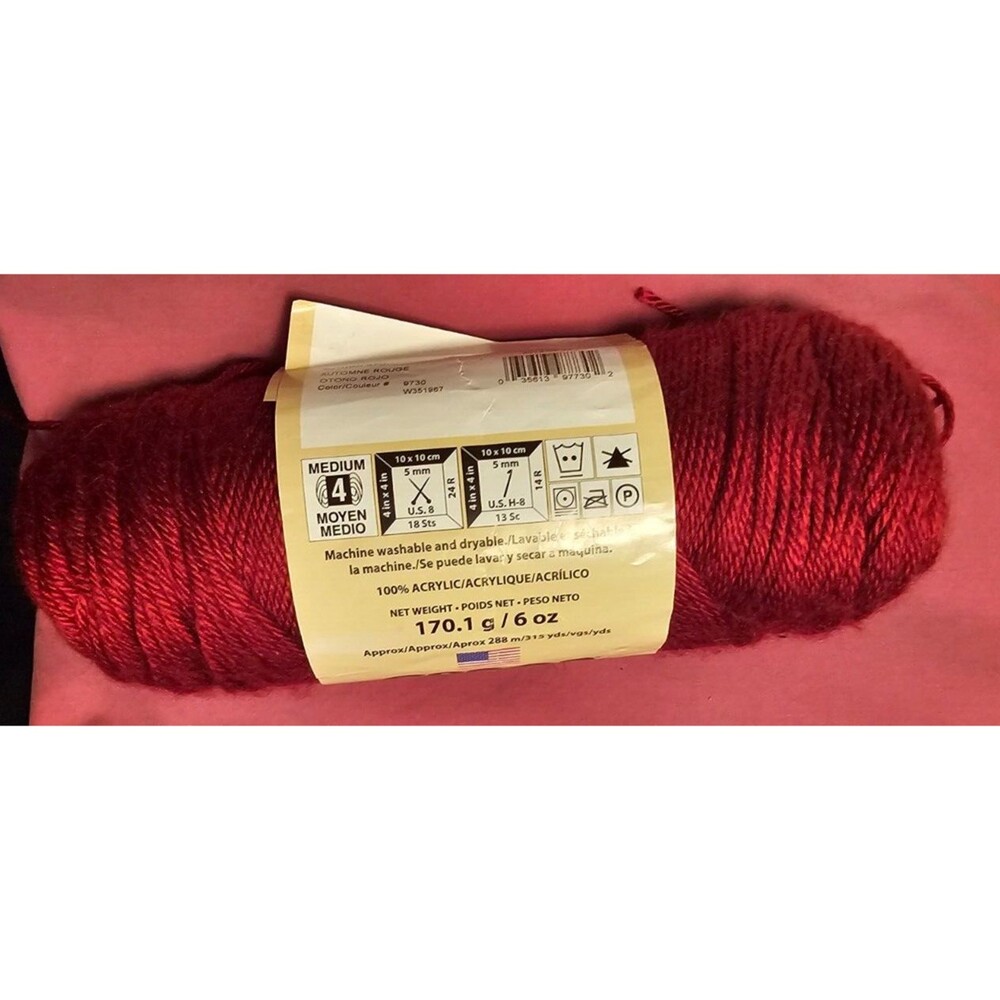 Caron Simply Soft Yarn AUTUMN RED Rouge Skein 6oz No Dye Lot Crochet 9730